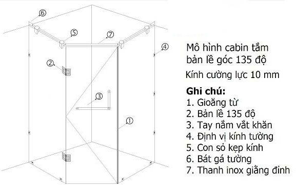 Cấu tạo phòng tắm kính vát góc